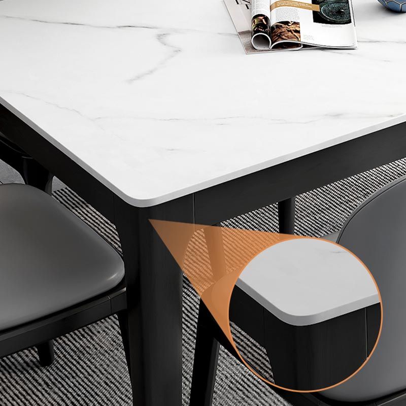 Mesa de comedor rectangular con superficie de piedra, mesa de comedor contemporánea con 4 patas de madera
