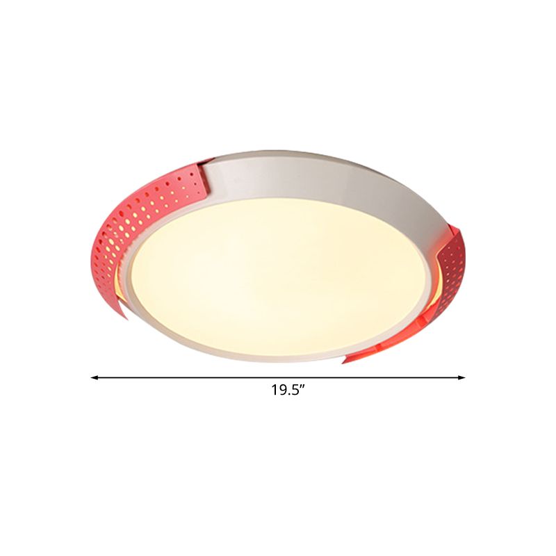 Round Metal Ceiling Fixture Modernist LED Pink/Gold Flush Mount Lighting with Hollow Design, 16"/19.5"/23.5" W