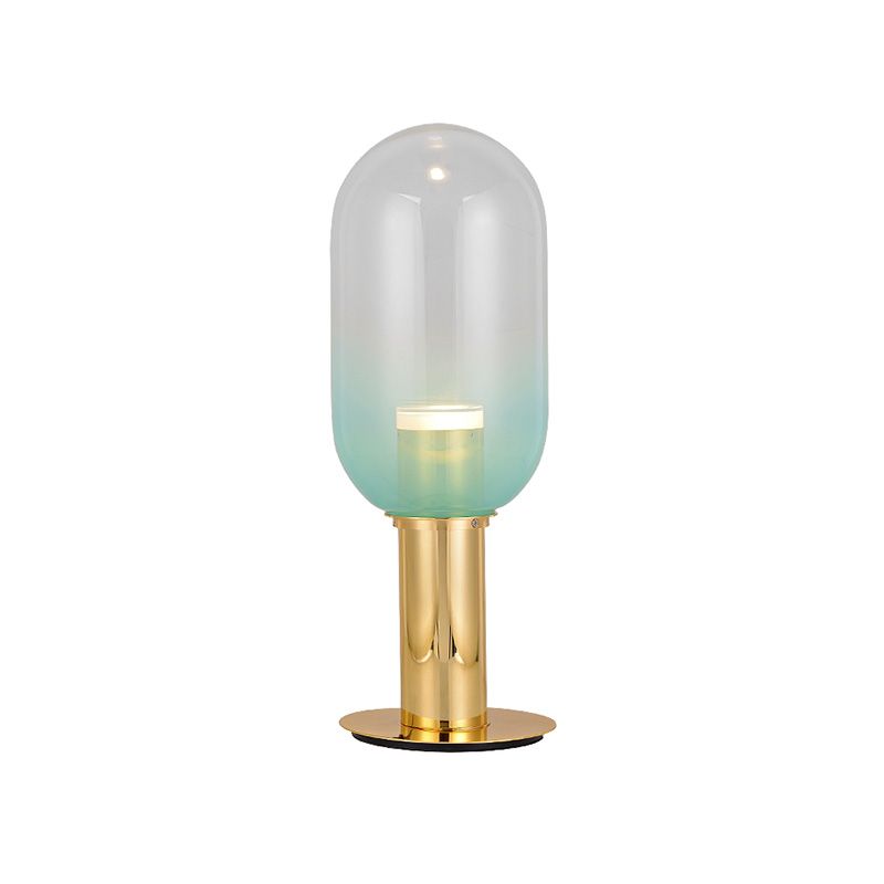 Lampada da notte modernista a LED in vetro verde sfumato con luce da tavolo per camera da letto a capsula in oro