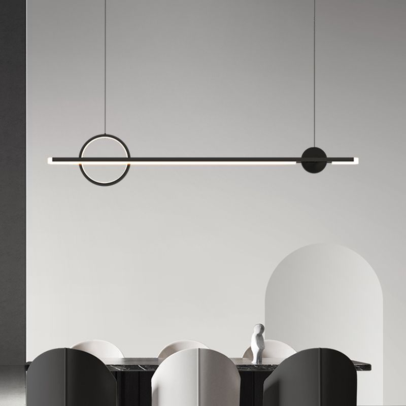 Linear LED Modern Ceiling Pendant Fixture Aluminum Kitchen Island Light in Dark Black
