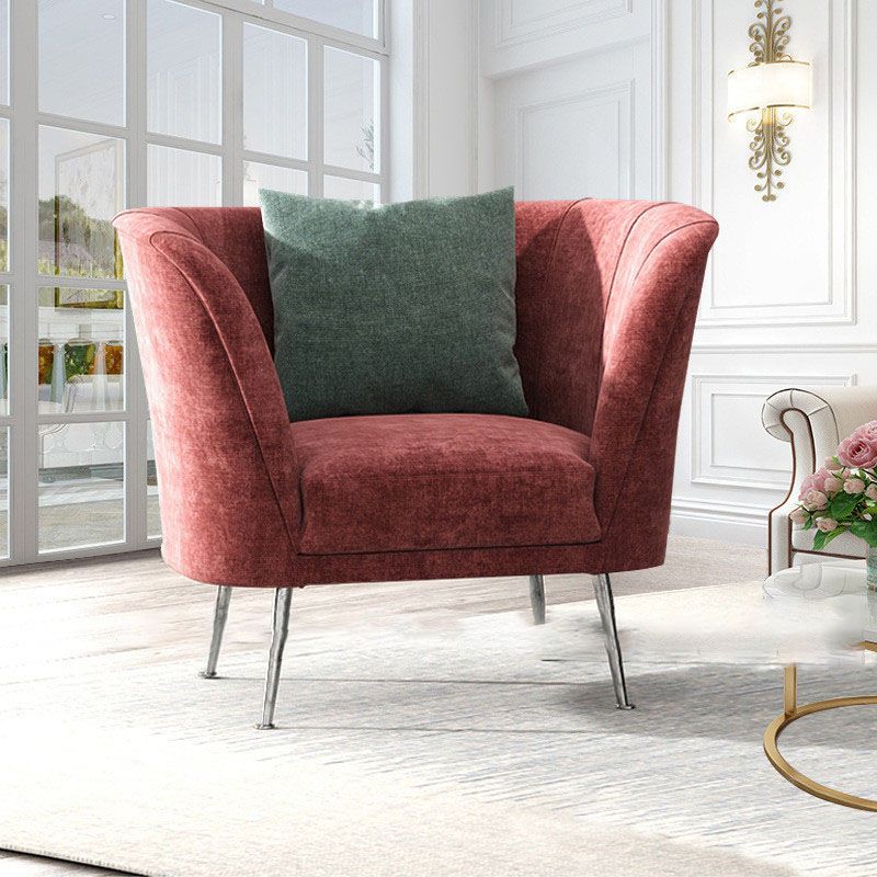 Fabric Sofa with Pillow Sewn Back and Tuxedo Arm for Living Room