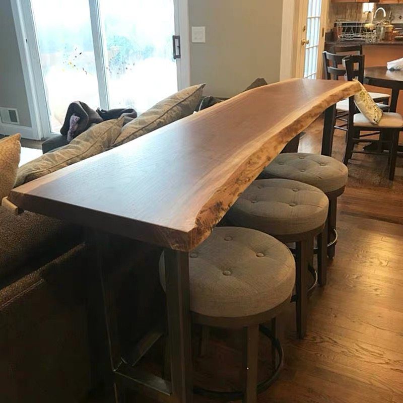 Brown Modern Style Table in Solid Wood and Metal Balcony Bar Table