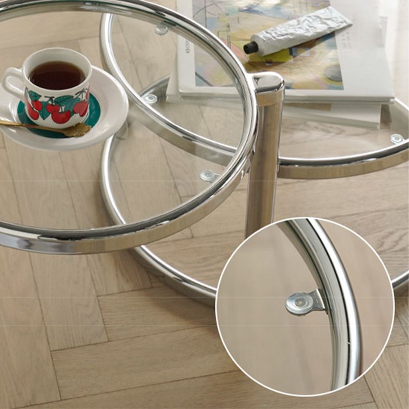Round with Metal Accents Coffee Table Extendable Modern Glass Cocktail Table