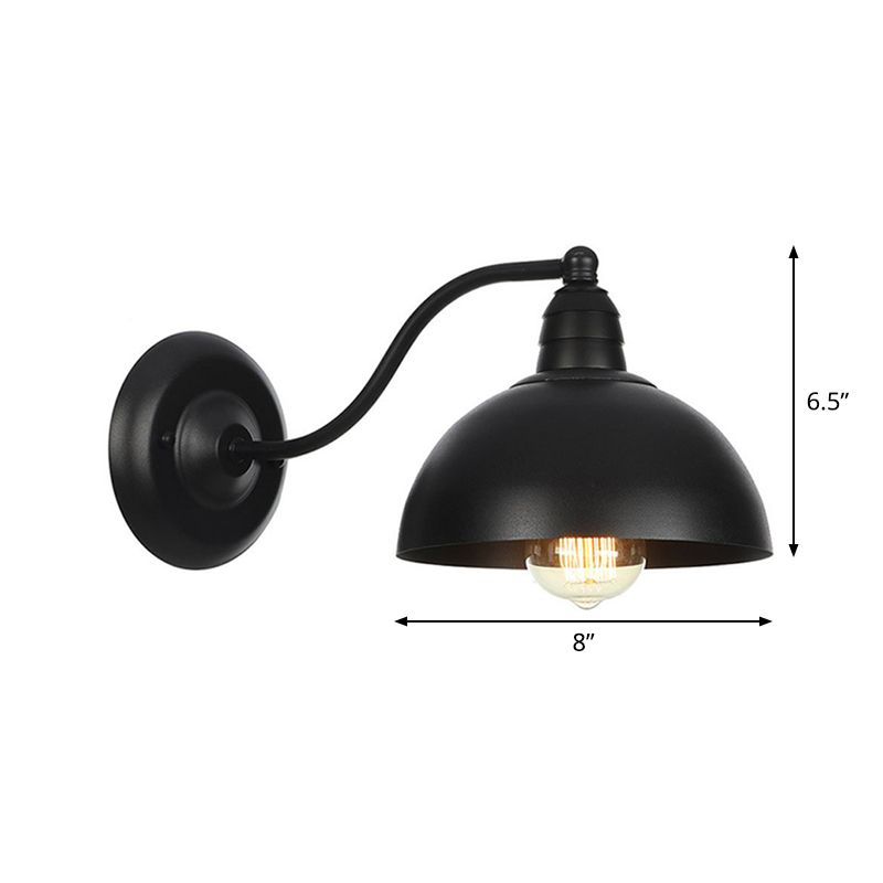 Lampada montata a parete metallica a 1 luce Rustico ciotola nera Luce da parete cucina con turbinio/curvo/braccio a collo di coccole