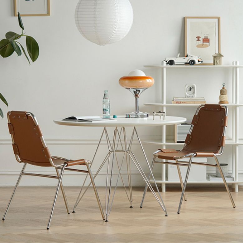 Modern Style Side Chair Leather Metal Base Dining Chair for Home