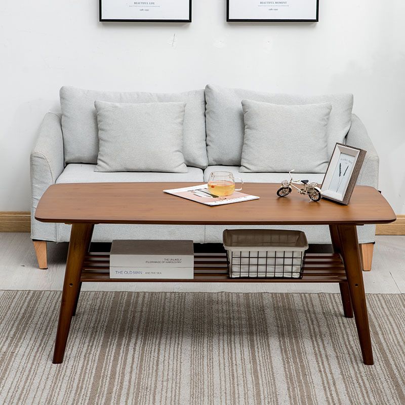 Modern Bamboo Wood/walnut Ribbon Storage Space Rectangular Coffee Table