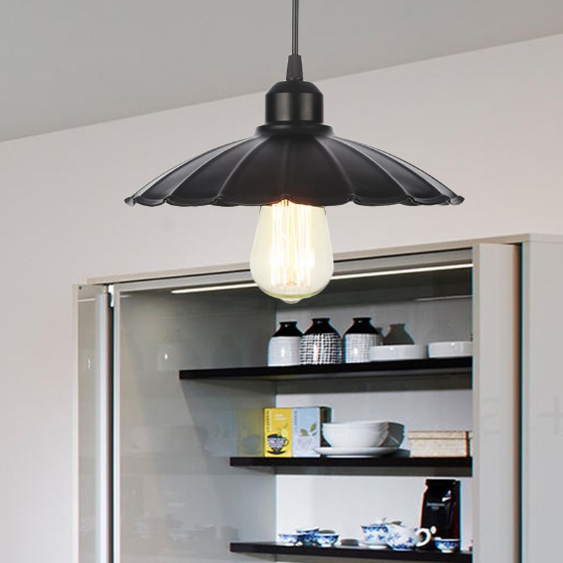 1 helles Innenheizanhänger Licht Bauernhaus Schwarz/Weiß Hanging Leuchte mit Kegel/Wellen-/breitem Flare Metallschatten