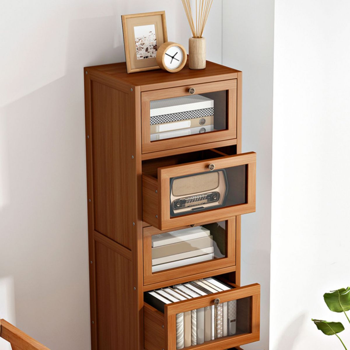 Mid-Century Modern 13.8"W Accent Chest Rectangle Side Cabinet in Brown
