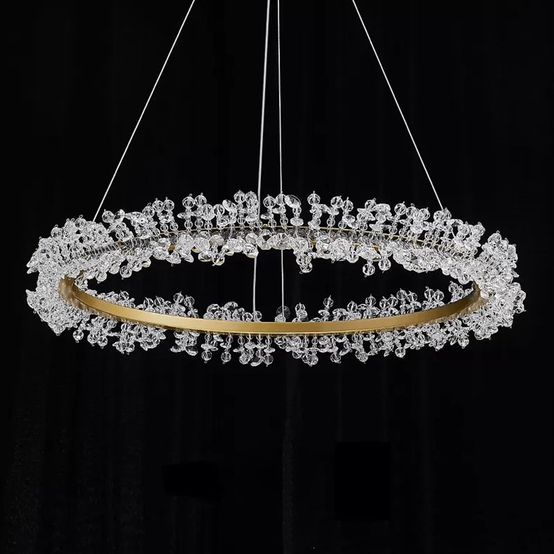 K9 Crystal Goldelier LED LED Minimalist Round Suspension Spender Light per camera da letto