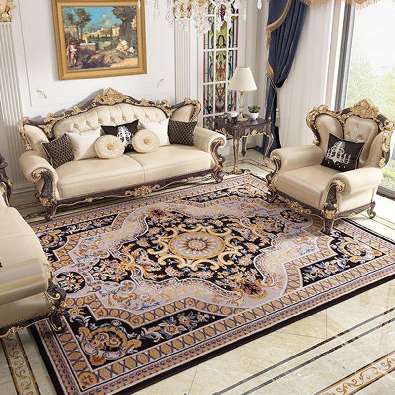 Moroccan Medallion Print Rug Polyester Area Carpet Stain Resistant Indoor Rug for Living Room