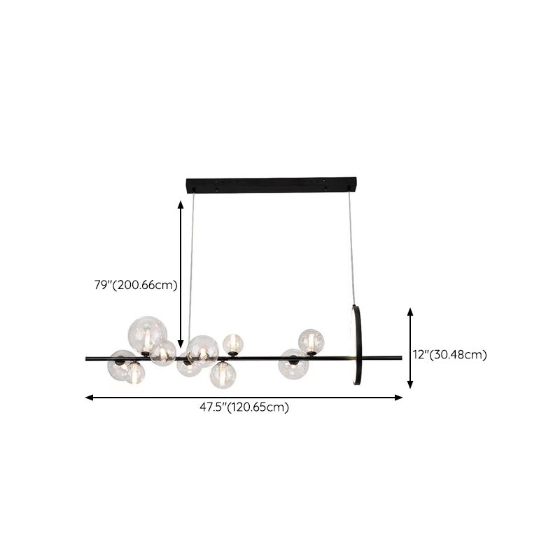 Black & Clear Multi - Head Pendant Ceiling Modern Metal and Glass Kitchen Island Fixture