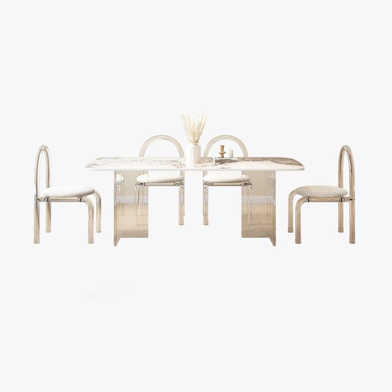 Modern Acrylic Dining Table Set 1/4/5/7 Pieces Rectangle Sintered Stone Top Dinette Set