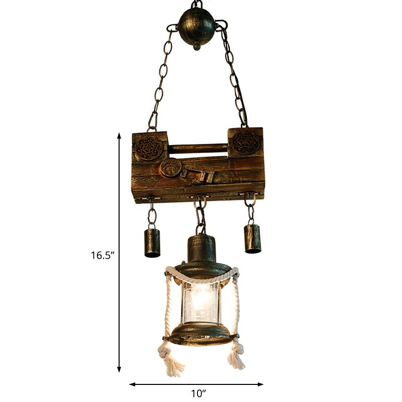 Metal Lantern Pendant Light Nautical Single Light Indoor Hanging Light Fixture with Rope in Brass
