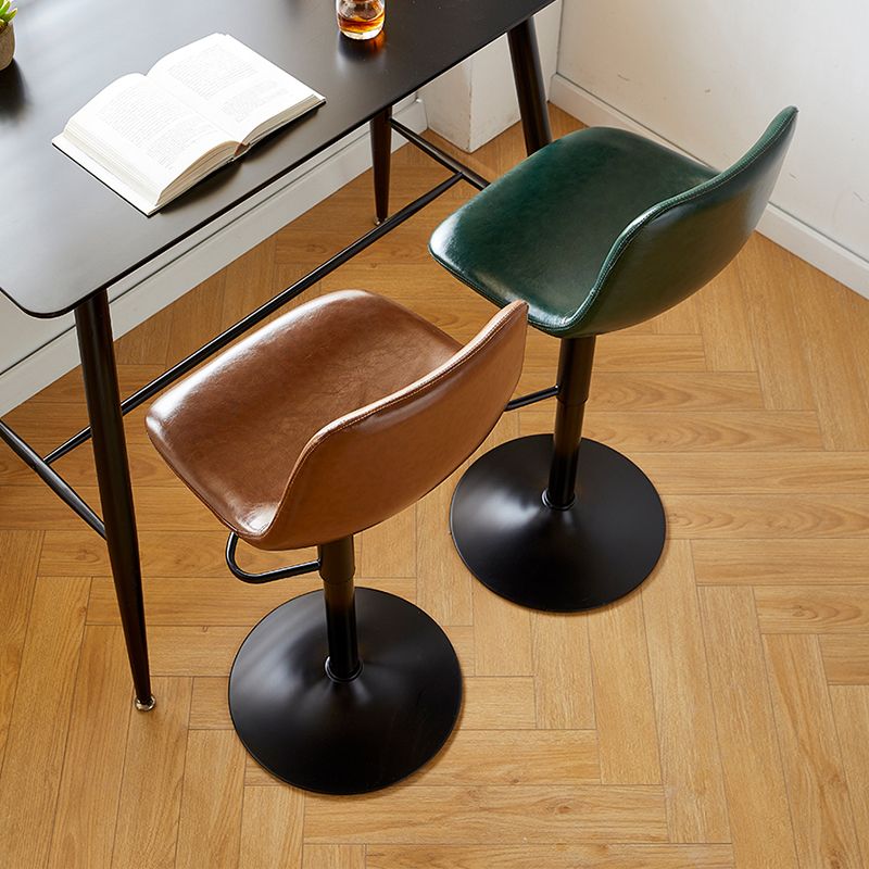 Industrial Backrest Armless Counter Stool Iron Adjustable Bar Stool with Leather Cushion
