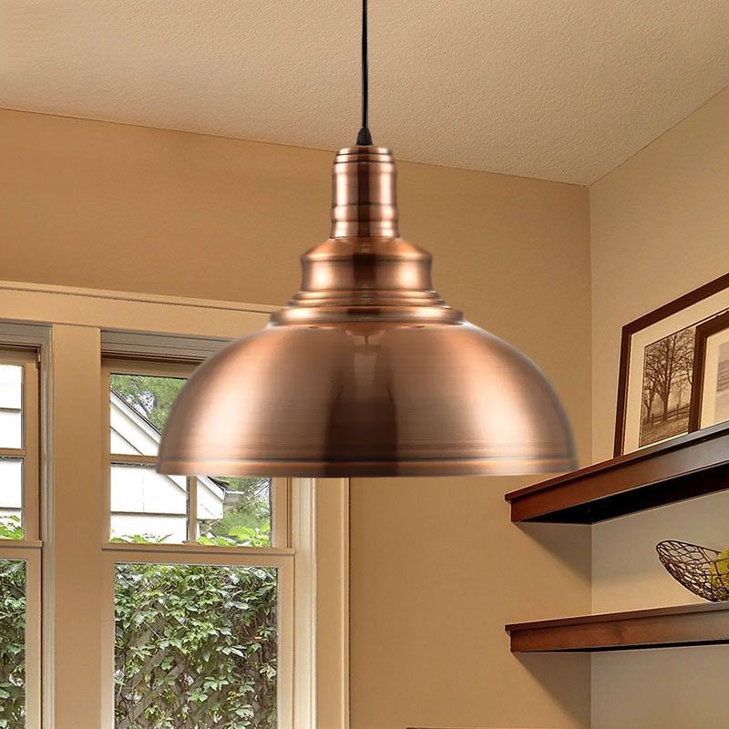 Copper Finish Bowl Hanging Light Industrial Style Metal 1 Light Bedroom Pendant Lamp with Adjustable Cord