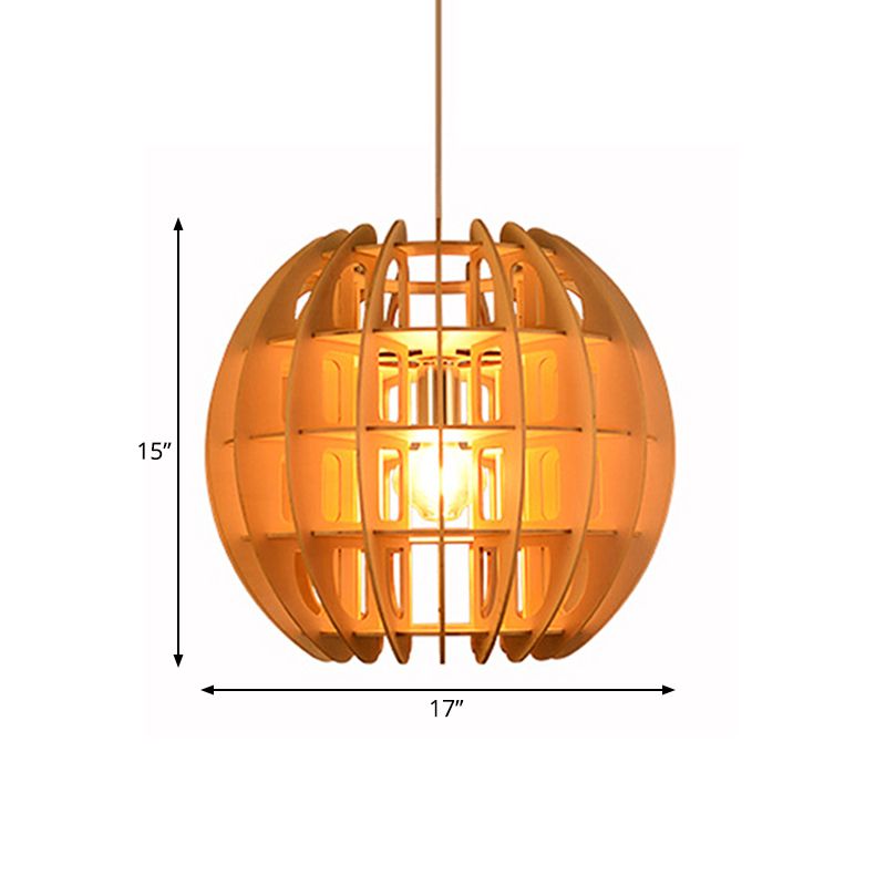 Lámpara esférica de madera lámpara colgante moderna 1 luz de gota de luz en madera natural para cocina