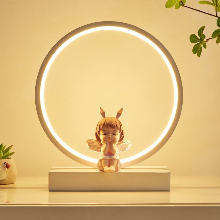 Modern Style Circle Shape Table Light Metal 1 Light Nightstand Lamps for Table