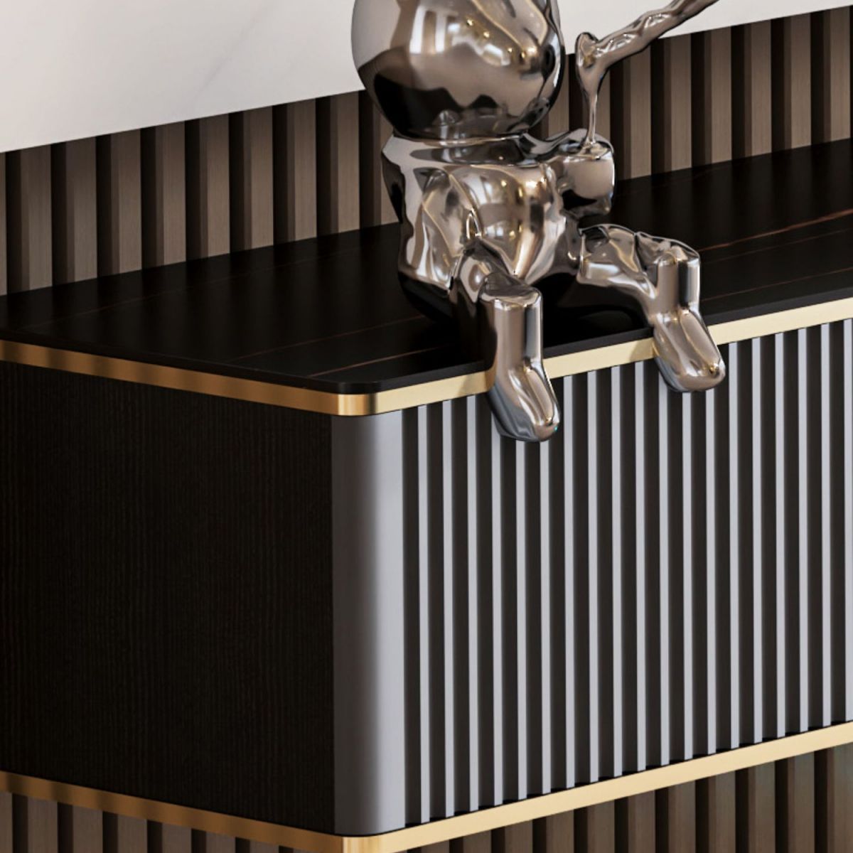 Luxury Wall-mounted TV Cabinet Sintered Stone Enclosed TV Storage