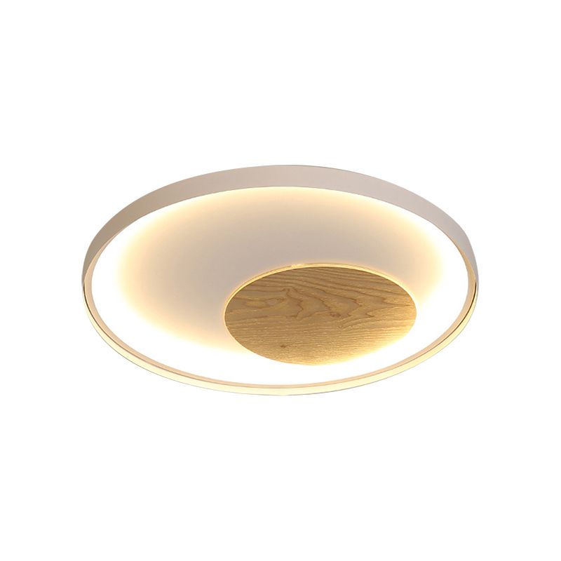 Disque Thin Hotel Ceiling Flush Mount Acrylique Nordic 12 /16/ 19.5 Inch Wide LED Flush Light Fixture in Black / White and Wood