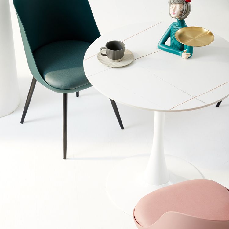 Leather Upholstered Armless Dining Chairs Solid Back Side Chairs with Metal Legs