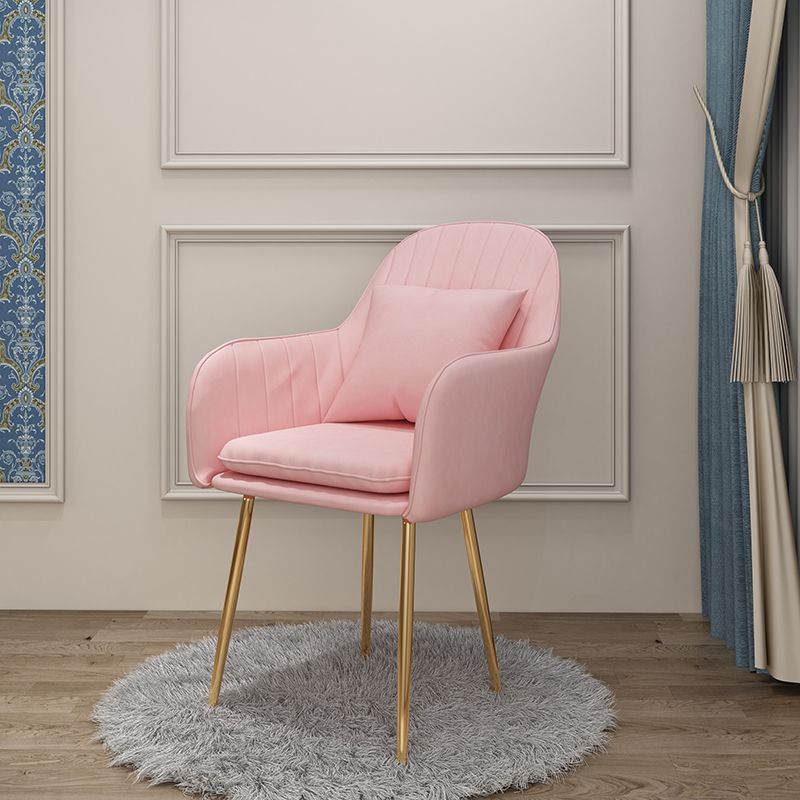 Glam Dining Arm Chair Solid Back Side Chair with 4 Metal Legs for Home Use