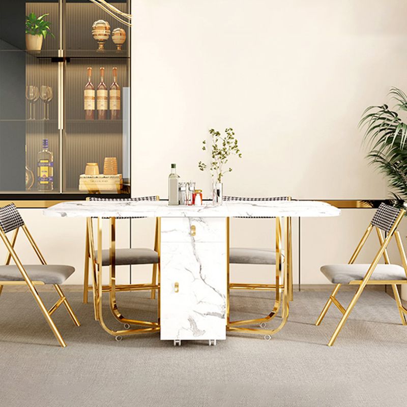 Modern Simple Dining Table Collapsible Dinner Table with Metal Base for Dining Room