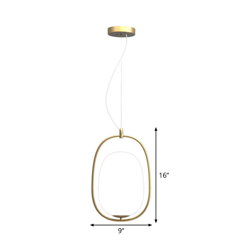 Postmoderne Einzeldecke hängen hellgold goldene kokonförmige Anhängerlampe mit Rahmen und weißer Glasschatten, warm/weiß/3 Farblicht