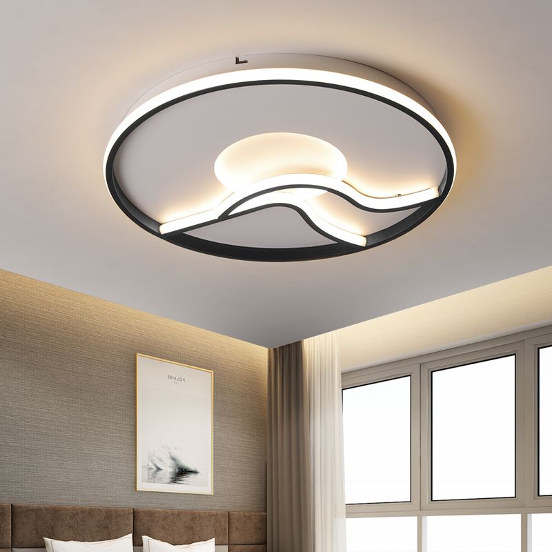 Minimalist LED Flush Ceiling Light Black Finish Runde Lampe in Weiß/Warm Licht für Schlafzimmer, 16.5 "/20.5" Weiss