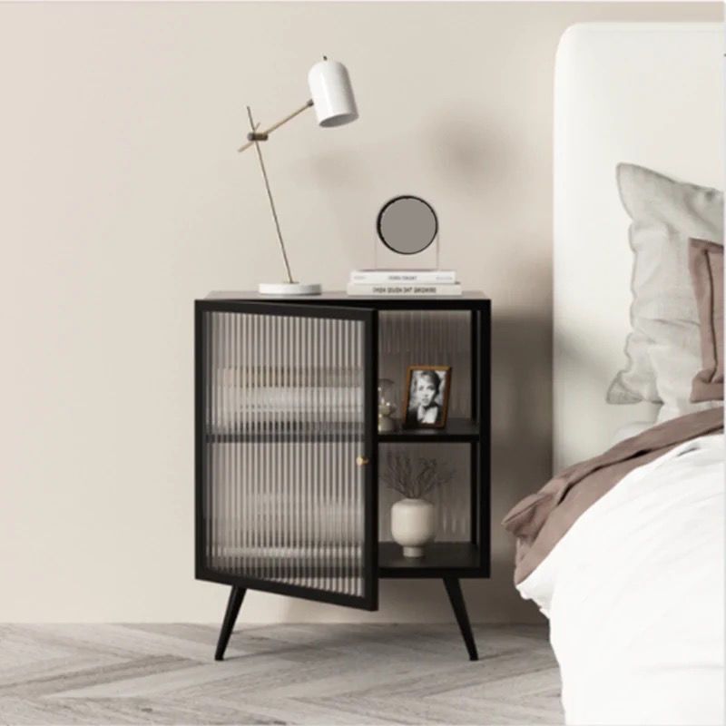 Metal and Glass Bedside Cabinet Modern Minimalist Bedside Table with Legs