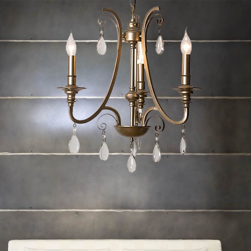 Modernismus Tränenhänge hängende Kronleuchterkristall 3 Glühbirnen Anhänger Lichtkit in Messing mit/ohne Schatten