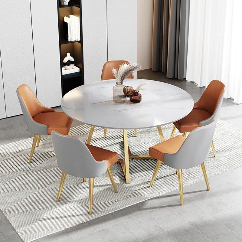 Modern White Stone Dining Table Metal Double Pedestal Table for Kitchen