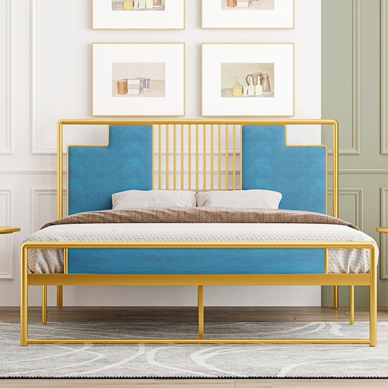 Glam Metal and Upholstered Open-Frame Bed with Headboard and Footboard