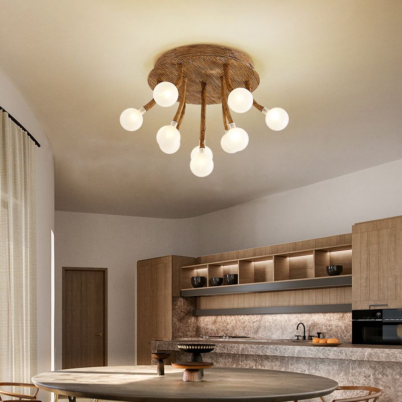 Contemporary Bubbles Flush Light Fixture Wood Flush Mount Ceiling Fixture in Brown