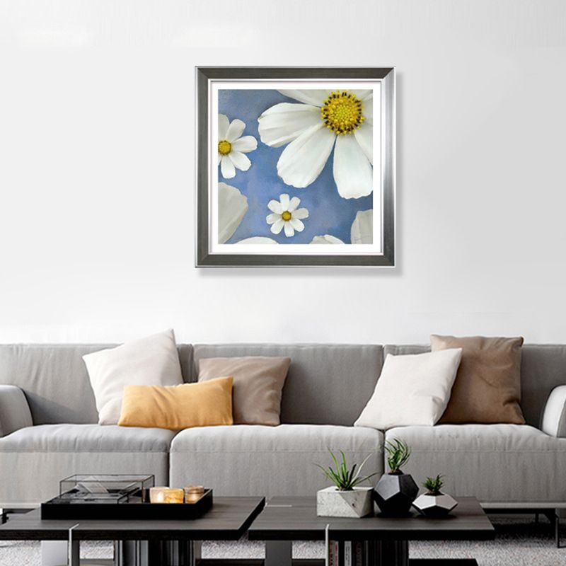 Toile imprimée de chrysanthème de campagne, décoration murale de fleurs de couleur douce pour chambre à coucher, texturée