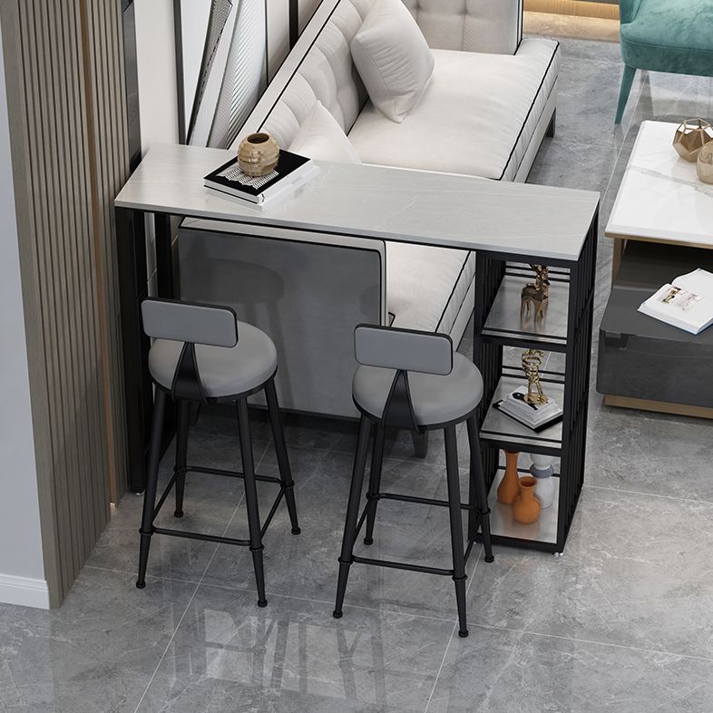 Rectangle Bar Pub Table Set 1/3 Pcs Black Iron Frame Bar Table and Upholstered Stools