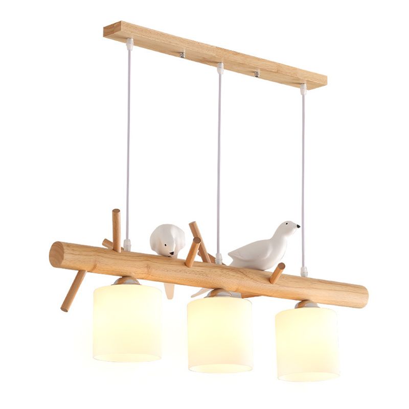 Luci cilindriche di cilindri a sospensione da cucina grande vetro bianco isola moderna lampadario con decorazione per uccelli per il ristorante