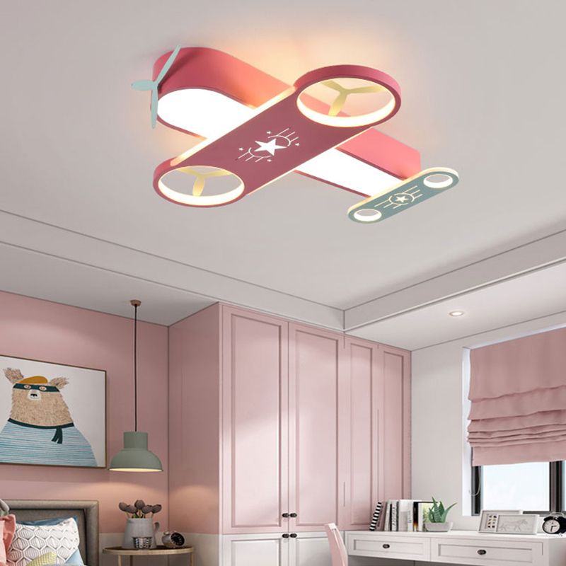 Creative Cartoon LED Flush Light Aircraft Shaped Ceiling Mount Lamp with Acrylic Shade
