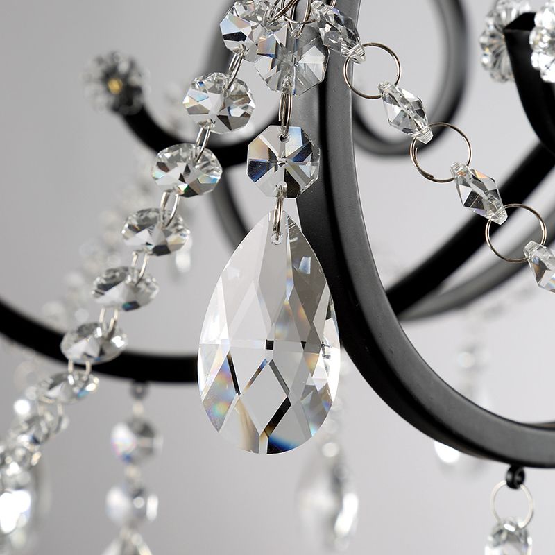 Retro Candlestick Chandelier Iron Hanging Lamp with Crystal for Living Room