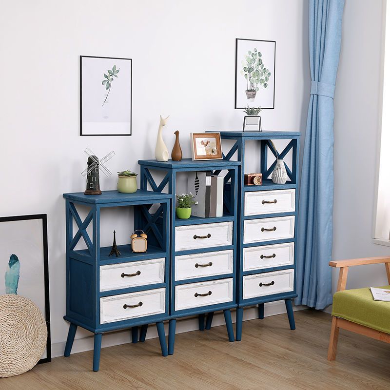 Contemporary Wood Accent Chest with Drawers and Shelf 12.59" Wide