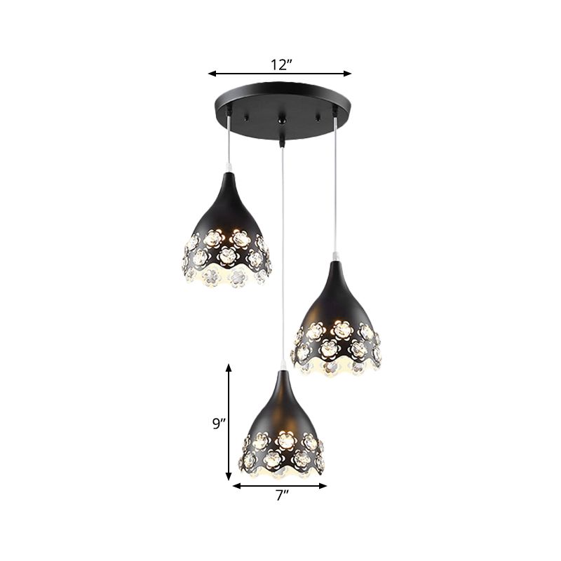 Zwarte afwerking traande cluster hanger hedendaags 3-head bloemen met kristallen ingelegde hanglicht
