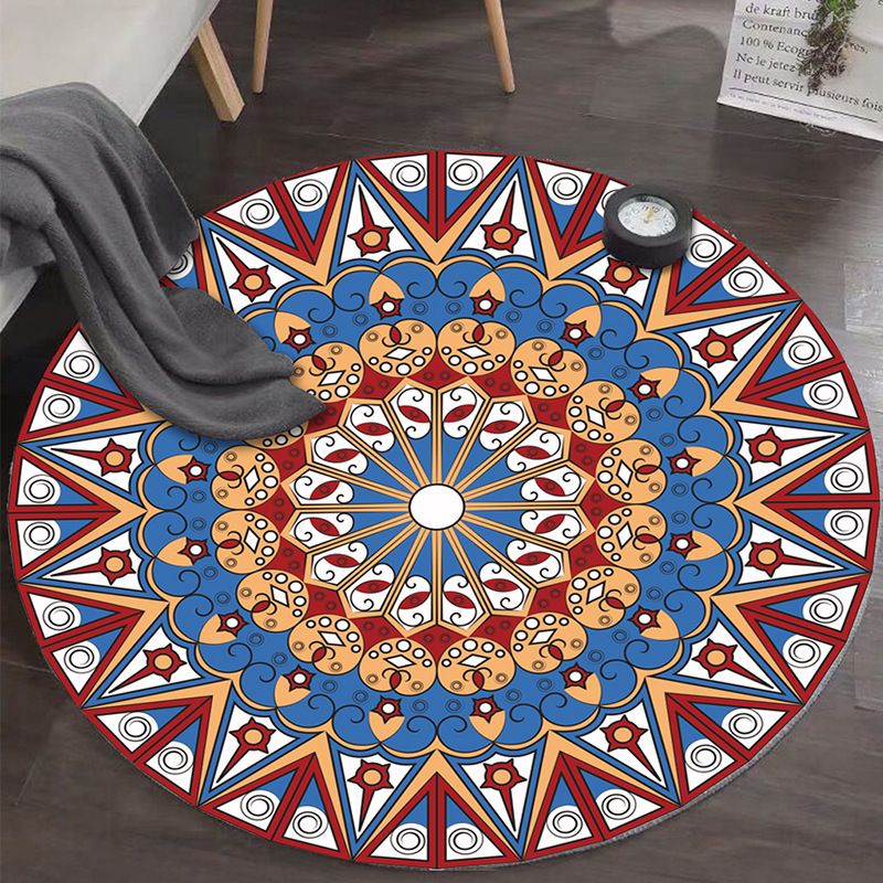 Art Deco Moroccan Rug Multi-Colored Mandala Rug Pet Friendly Machine Washable Anti-Slip Rug for Bedroom