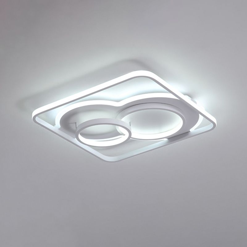 Layered Circle Acrylic Ceiling Lighting Modernism White 16"/19.5" W LED Flush Mount Lamp in Warm/White Light with Square Frame