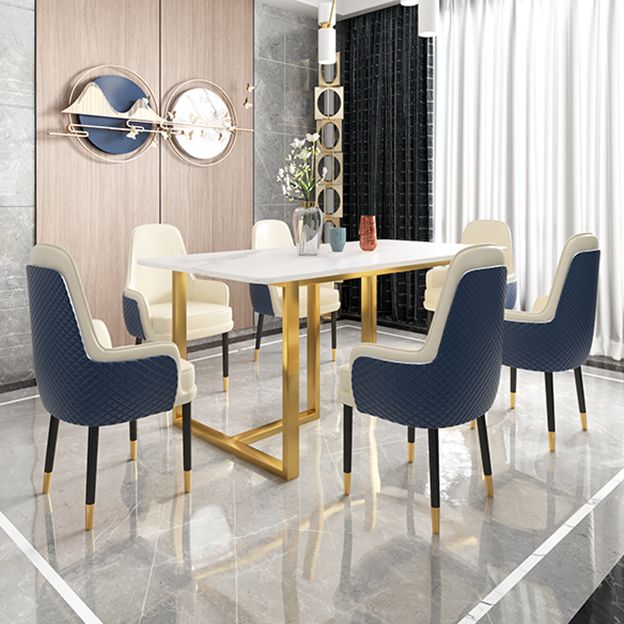 Glam Iron Dinette Set 1/2/5/7 Pieces Dining Table Set with Rectangle Sintered Stone Top