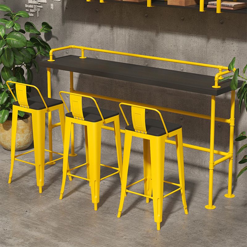 Yellow Iron Wood Bar Stool Industrial Style Low Back 29.53" Counter Stool with Square Seat