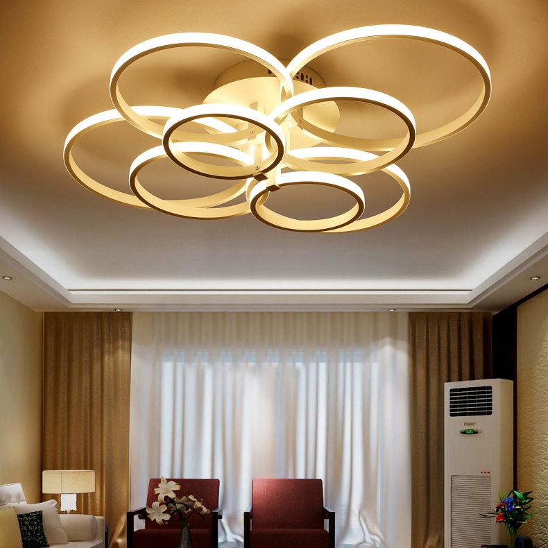 White Loop Forgiato Semiflush Light Minimalism LED Aluminum Soffitto Luce per Bedroom