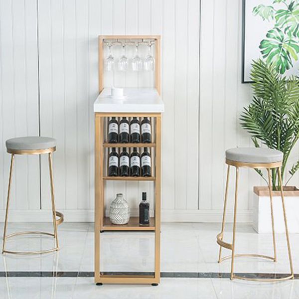 Bar Height Pub Table Glam Rectangle Solid Wood Bar Table with Storage