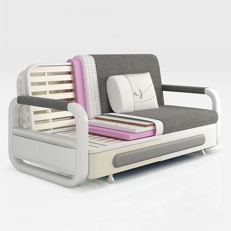 Washable Linen Square Arm Sofa Bed Standard Foldable Sofa for Living Room