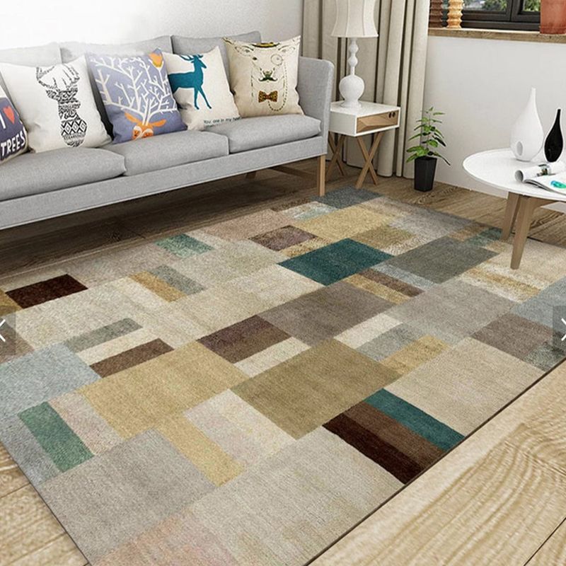 Modern Geometric Pattern Rug Grey Polyester Area Rug Stain Resistant Area Carpet for Home Decor