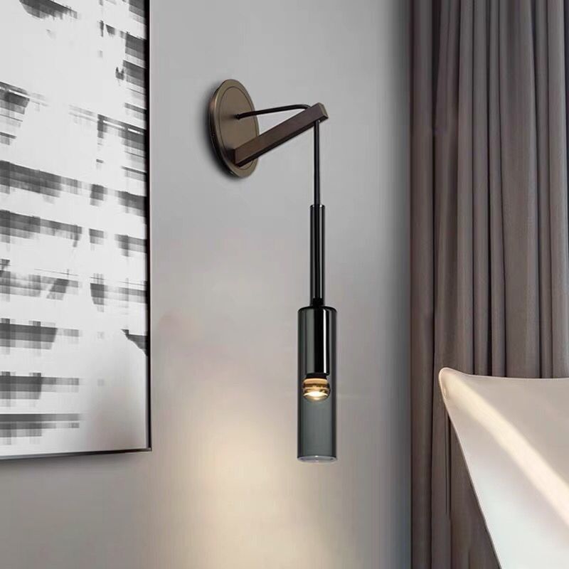 Half Cylinder Shade Crystal Wall Sconce Modern Style 1 Light Wall Mounted Light in Black