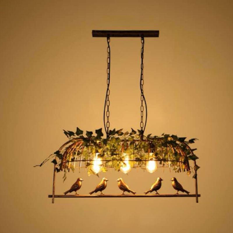 Multi - Light Iron Kitchen Island Pendant in Black / Antique Brass Ceiling Lighting
